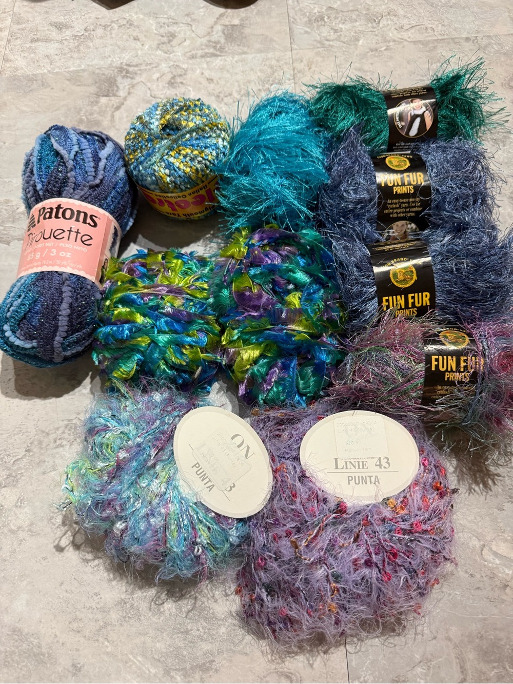 Destash Novelty Yarn Lot • Eyelash Ribbon & Textured Skeins • Mixed Blue Purple,